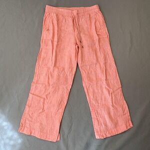 Athleta Pants Women 16 Salmon Linen Drawstring Elastic Waist Wide Leg Pockets